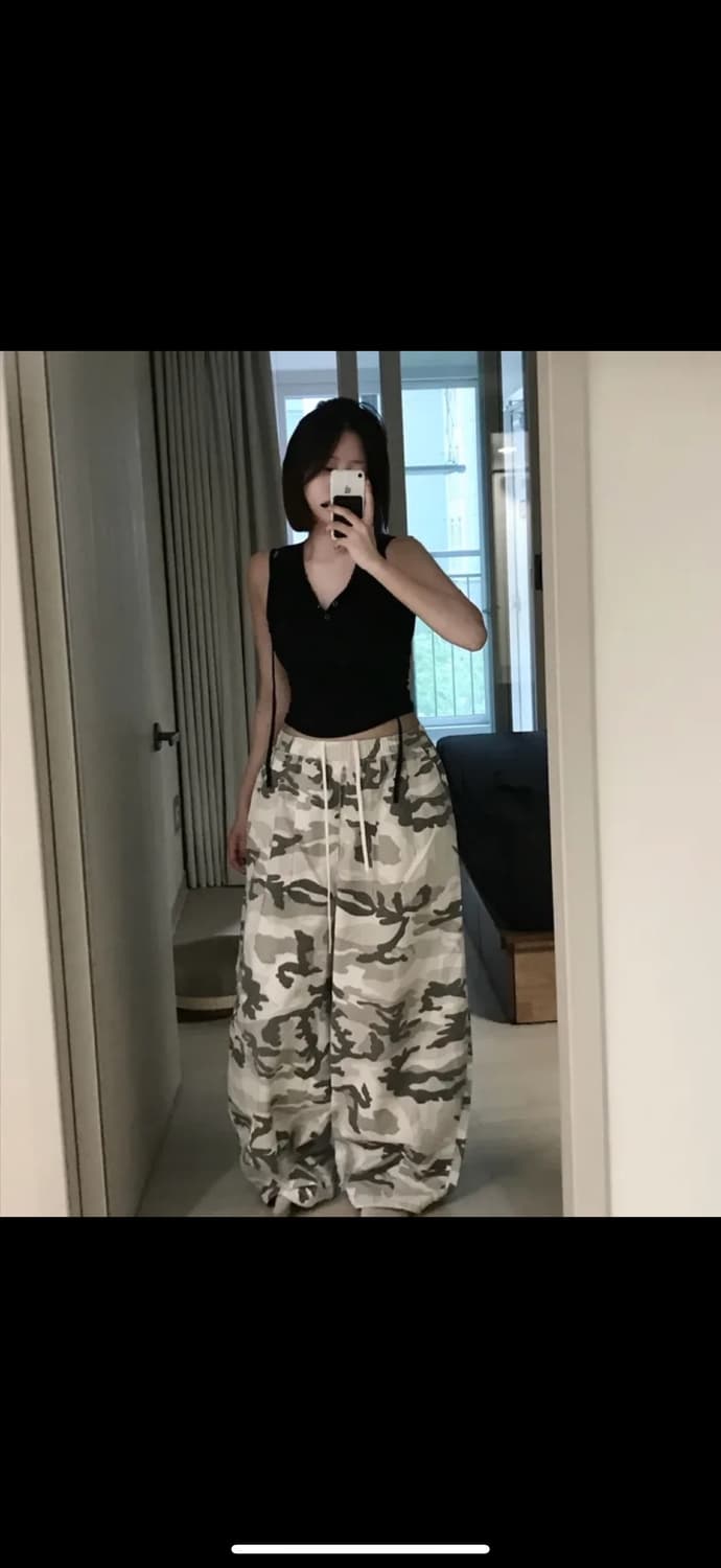 화이트 카모 와이드 밴딩 팬츠 Free 상품이미지1