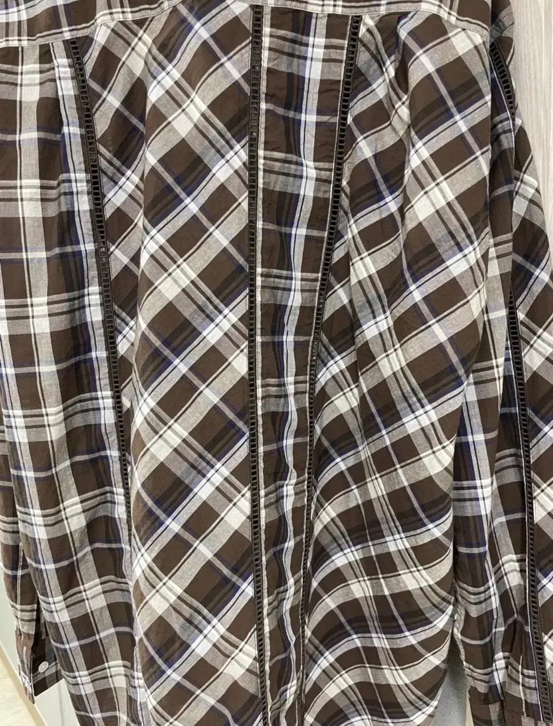 빔즈 beams 디테일 체크 셔츠 브라운 L 상품이미지5