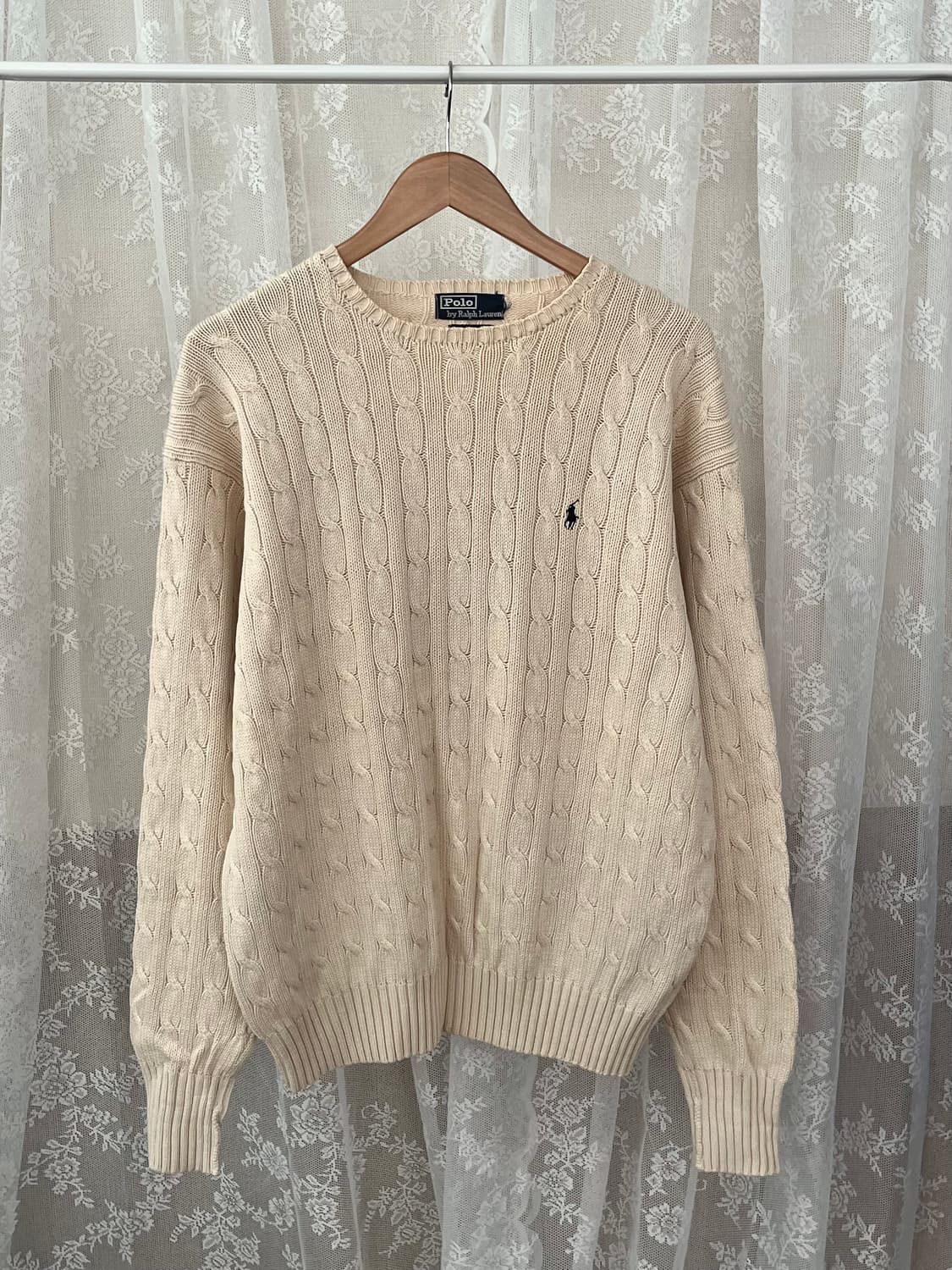 XL) 00s 폴로 랄프로렌 코튼 케이블 니트 베이지 상품이미지1