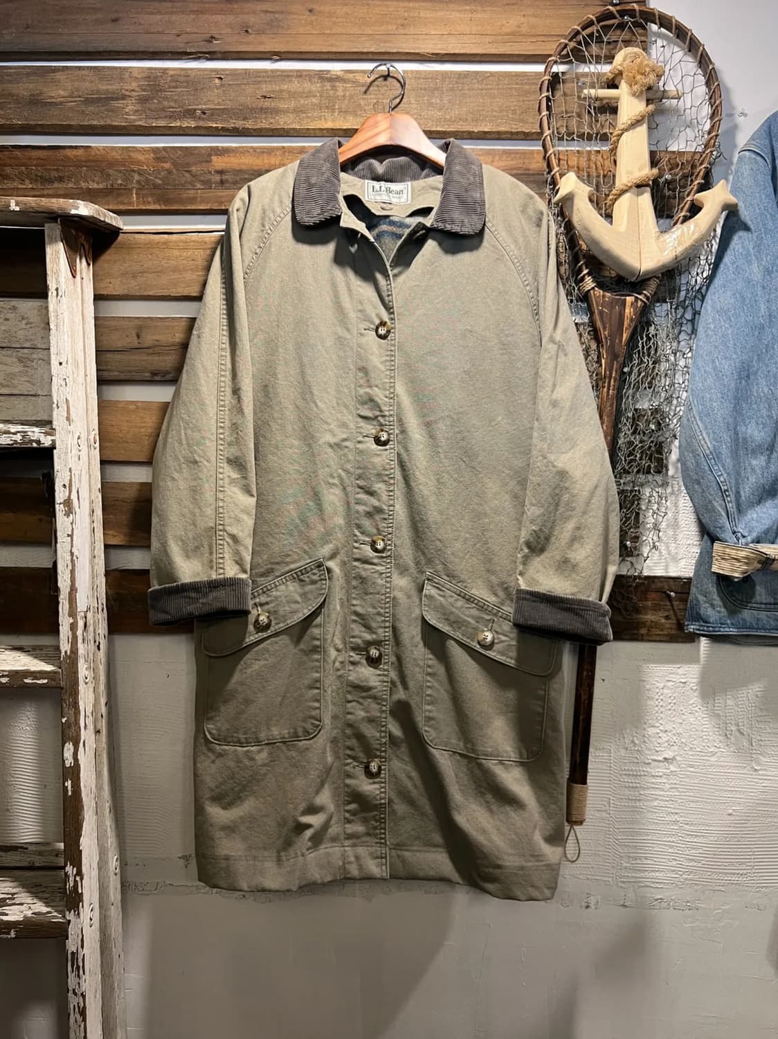 [L]90's 엘엘빈 USA Made 나바호 라이닝 카키 헌팅 코트 상품이미지1