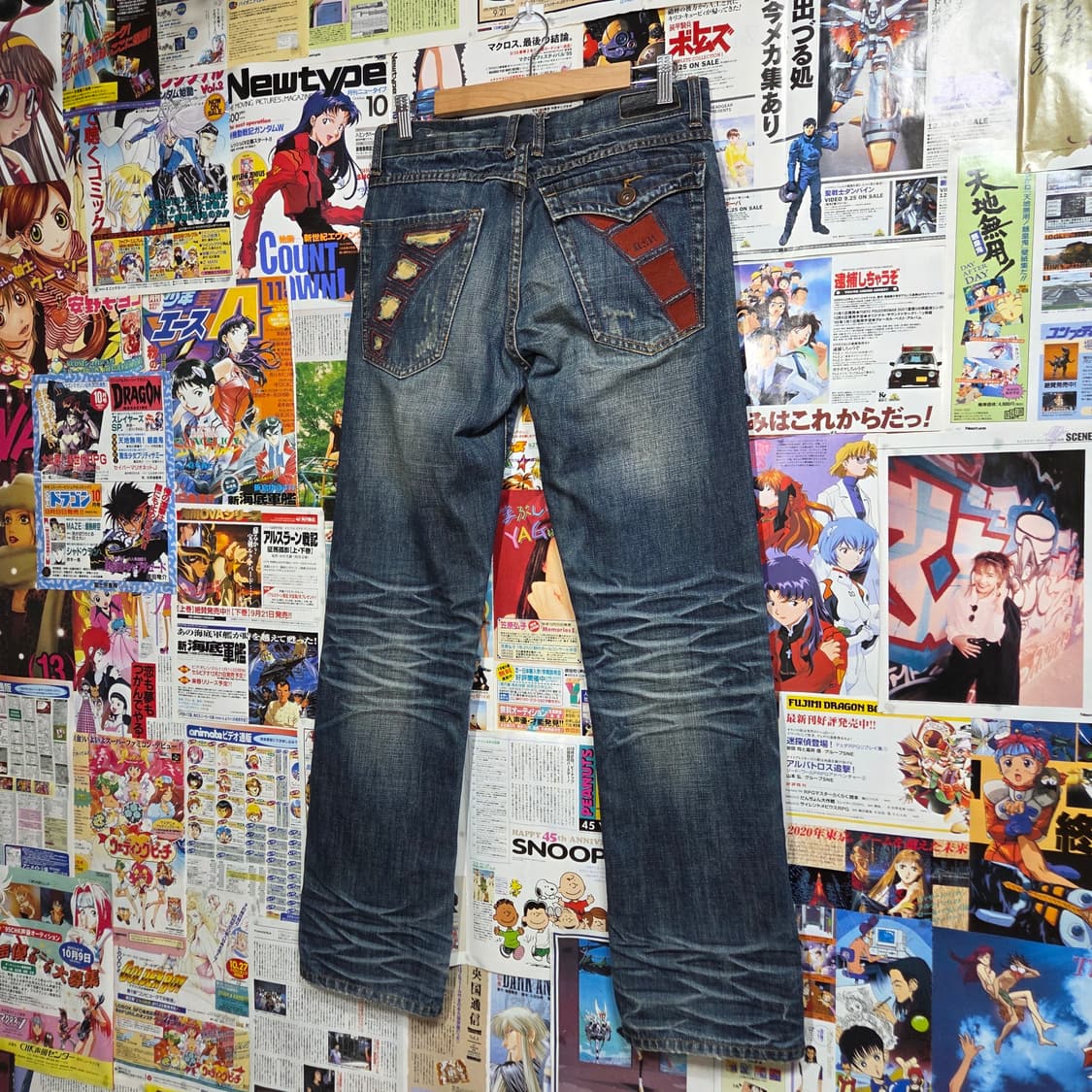 빈티지 진청 워싱 자수 스트레이트 팬츠 상품이미지1