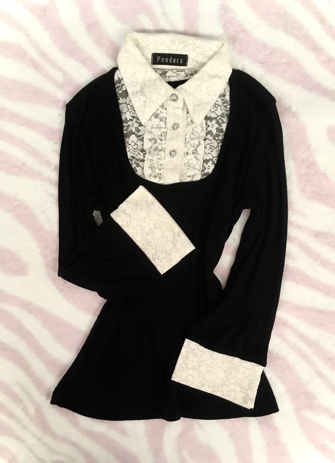 Pendora 블랙 레이스 블라우스 공겜여주깔 고딕 포멀 갸루 상품이미지2