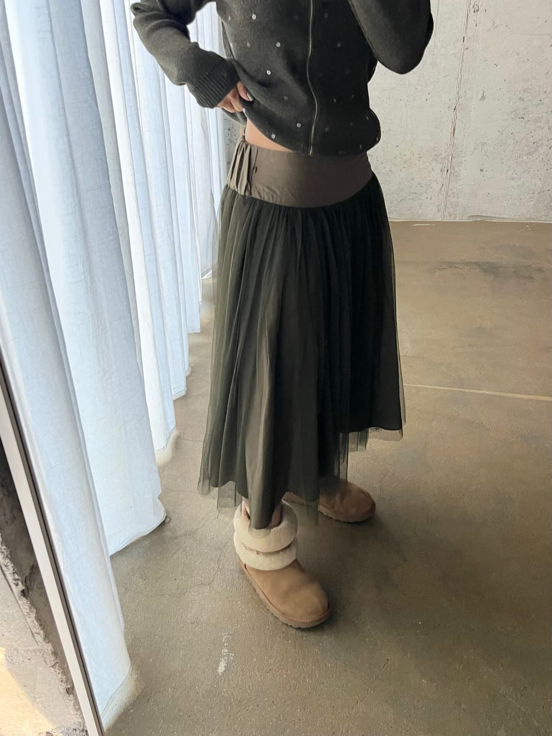 레이어드 튤 스커트 올리브 그린 상품이미지3