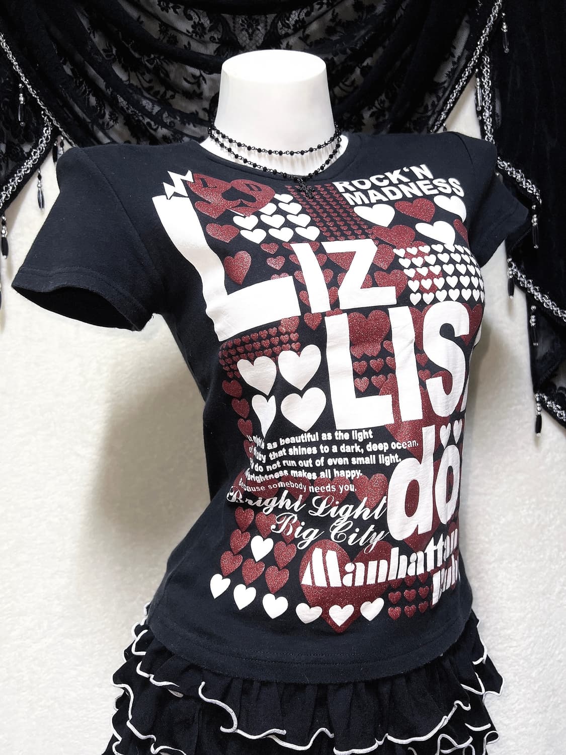 리즈리사돌 키치 펑크 y2k 헤이세이 갸루 글리터 레터링 반팔탑 핀터 상품이미지4