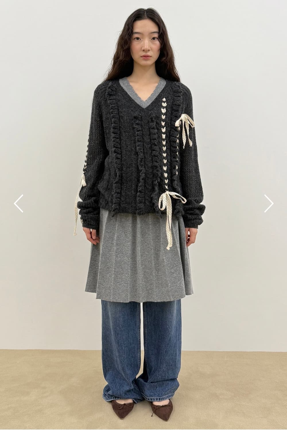 시눈 sinoon 크로셰 리본타이 브이넥 니트 상품이미지5