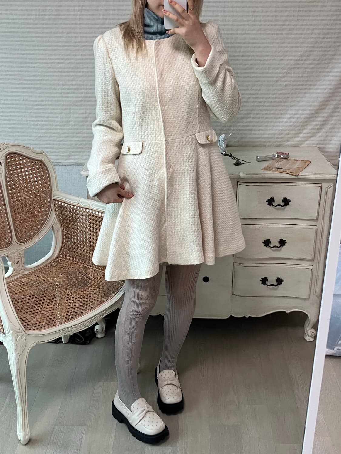 일본빈티지 아이보리 트위드 리본 코트 상품이미지3