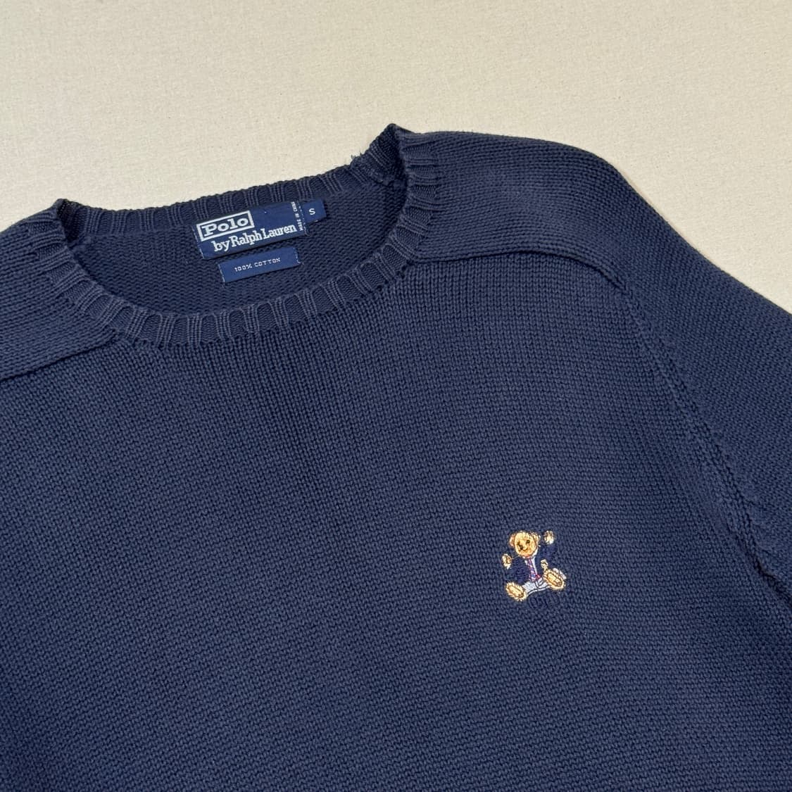 S) 폴로 랄프로렌 폴로 베어 헤비코튼 라운드넥 니트 네이비 상품이미지4