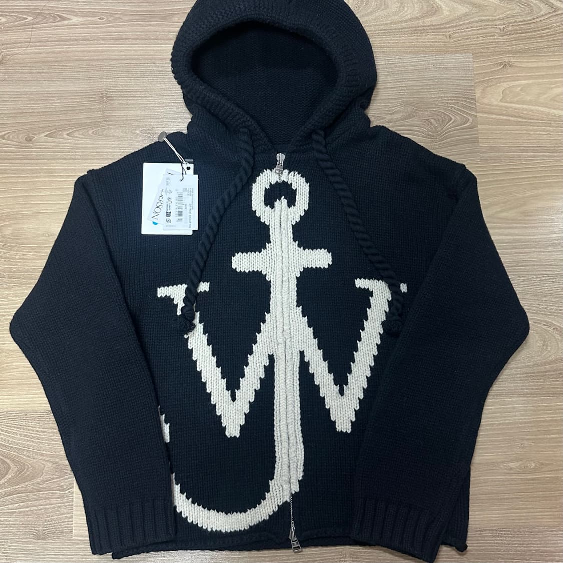 jw 앤더슨 지퍼 프론트 앵커 후드 집업 니트 네이비 상품이미지1