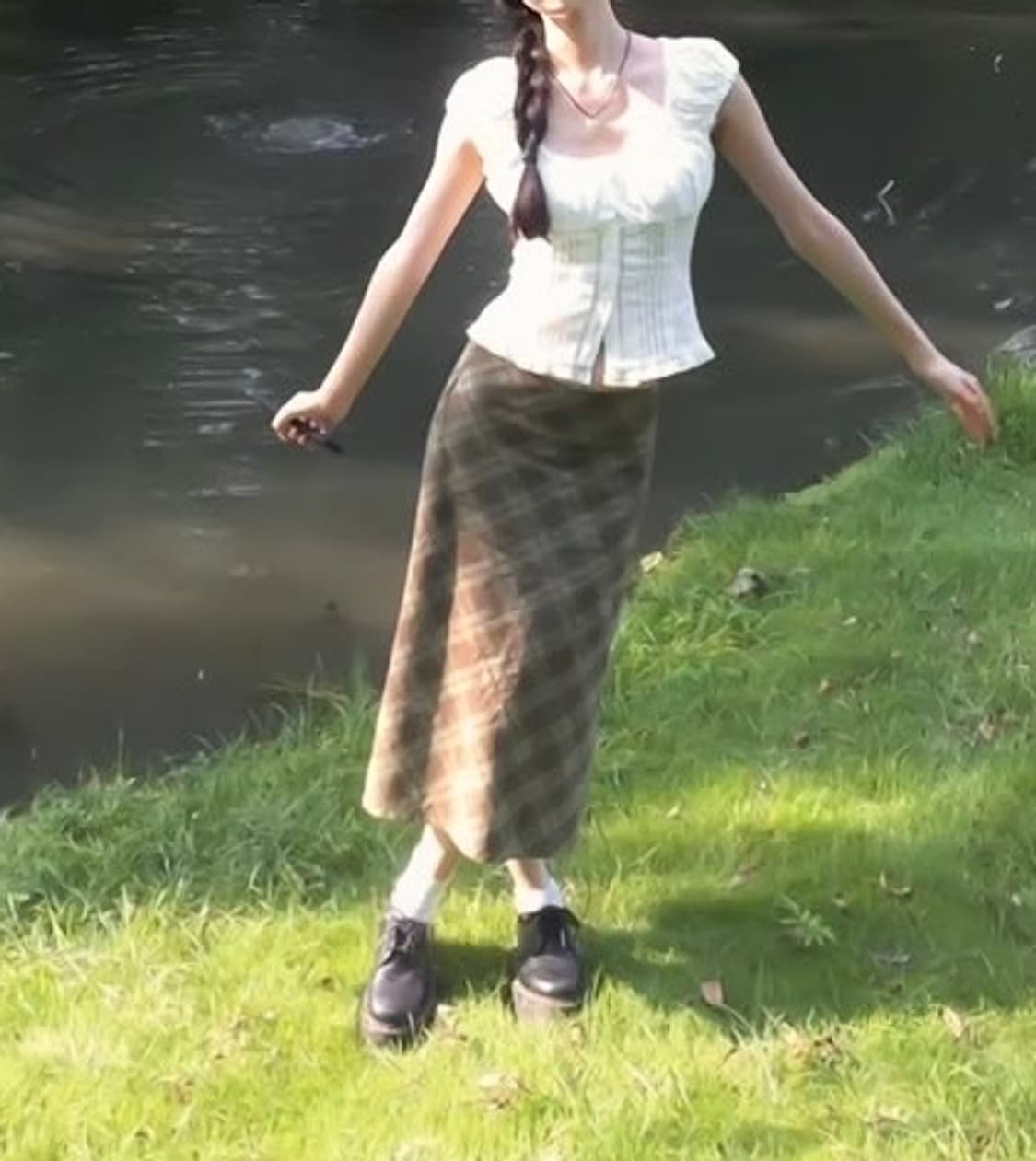 CHEPI brown check long skirt 상품이미지1