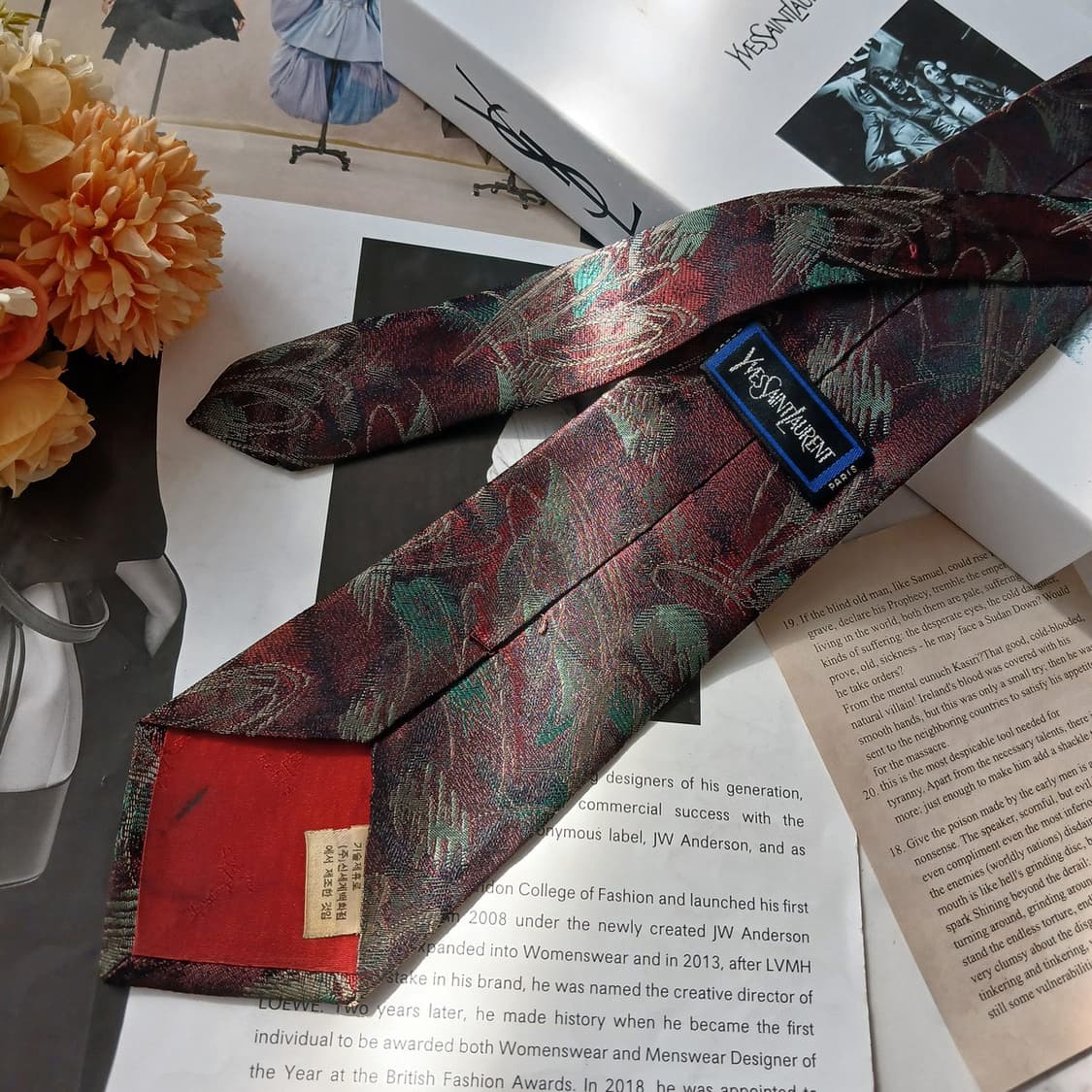 입생로랑 실크 브라운 자카드 패턴 넥타이 8.8cm B등급 E852 상품이미지3