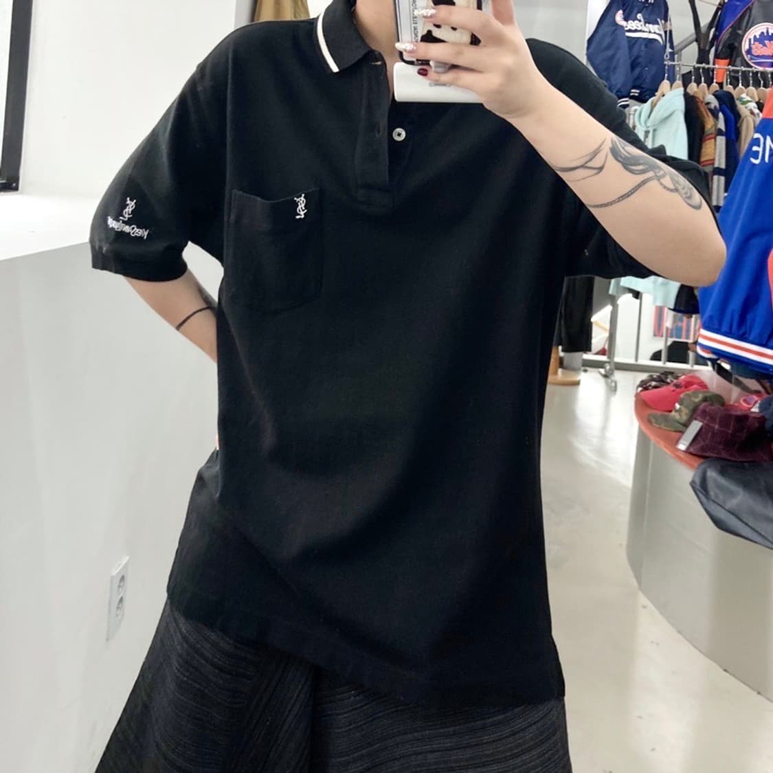 YSL 90s 제팬 라인 미니멀 블랙 PK티 상품이미지3