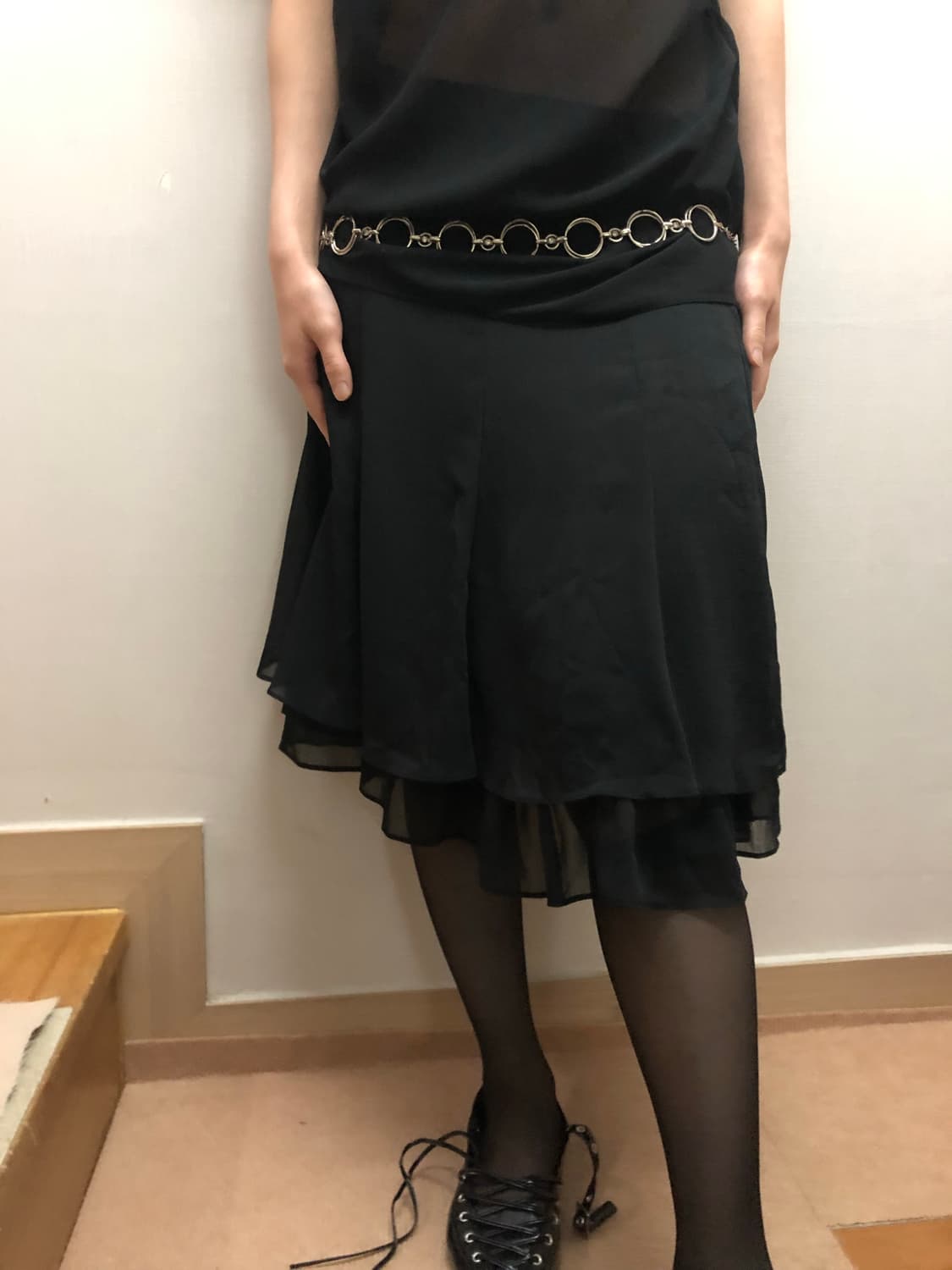 빈티지 블랙 프릴 미디스커트 상품이미지6