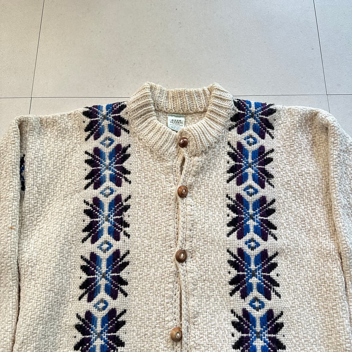 90s 에콰도르산 울 100% 빈티지 에스닉 아즈텍 가디건 코위찬  상품이미지2