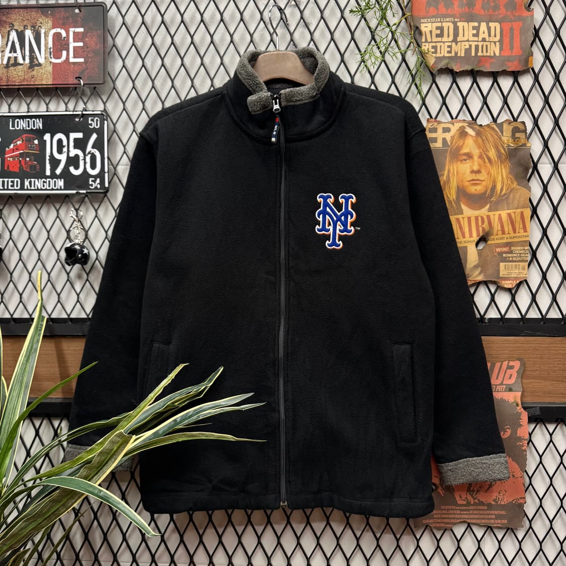00s MLB X 뉴욕 메츠 플리스 자켓 후면 빅로고 포인트 블랙 상품이미지2