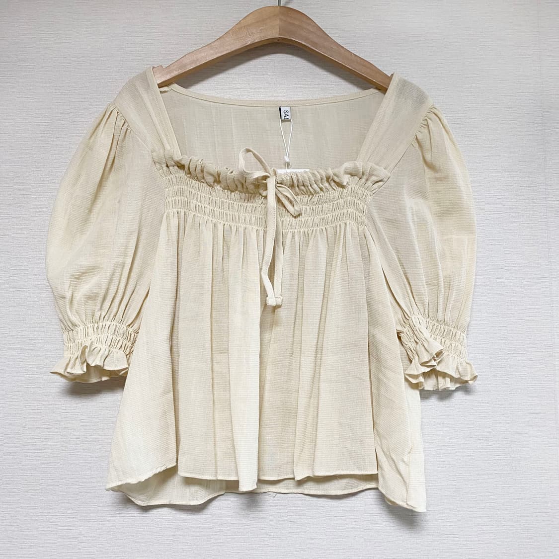 솔트비 반팔 스트링 리본 스퀘어넥 블라우스 S 상품이미지1