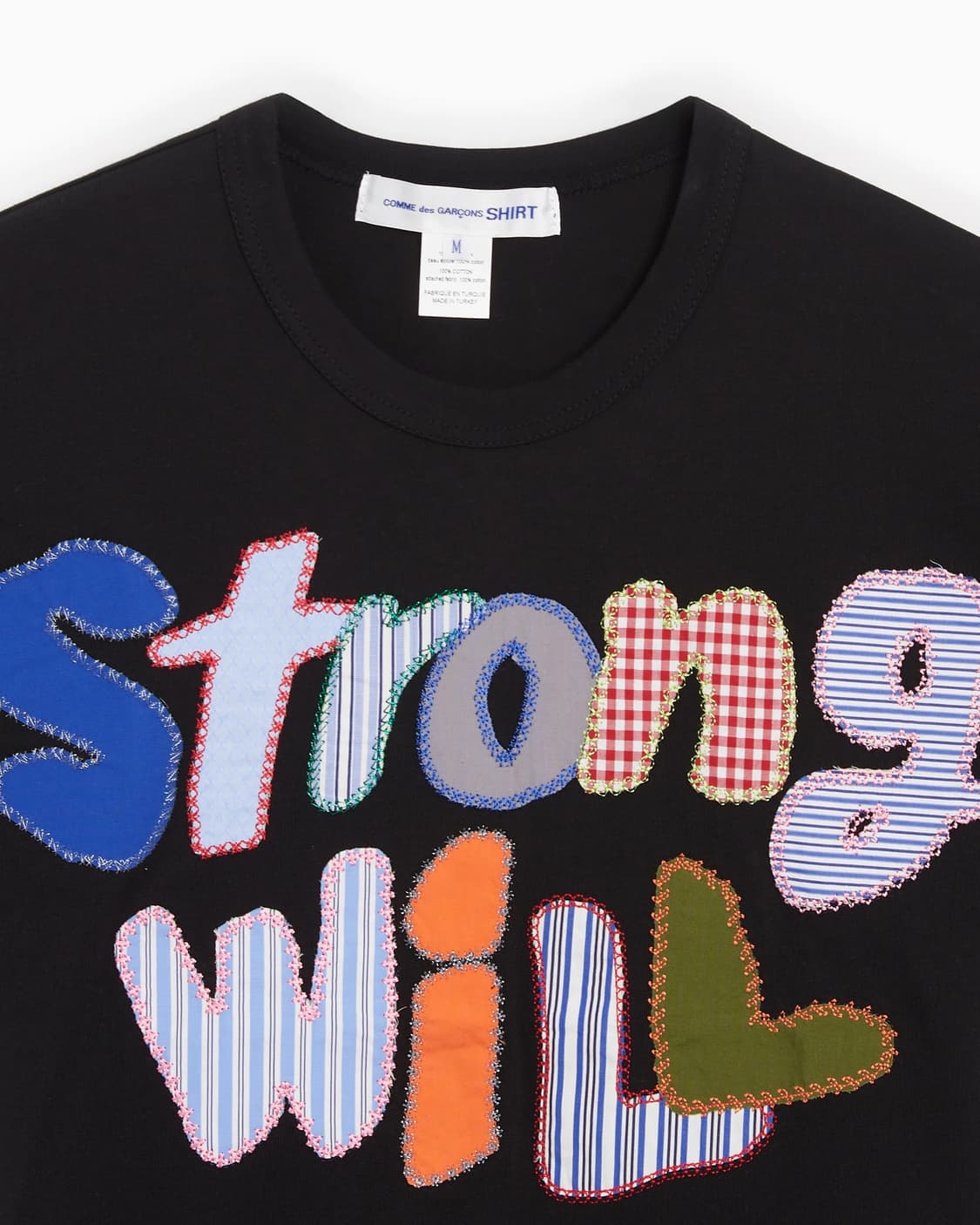 꼼데가르송 셔츠 24AW STRONG WILL 자수 티셔츠 M 블랙 상품이미지3