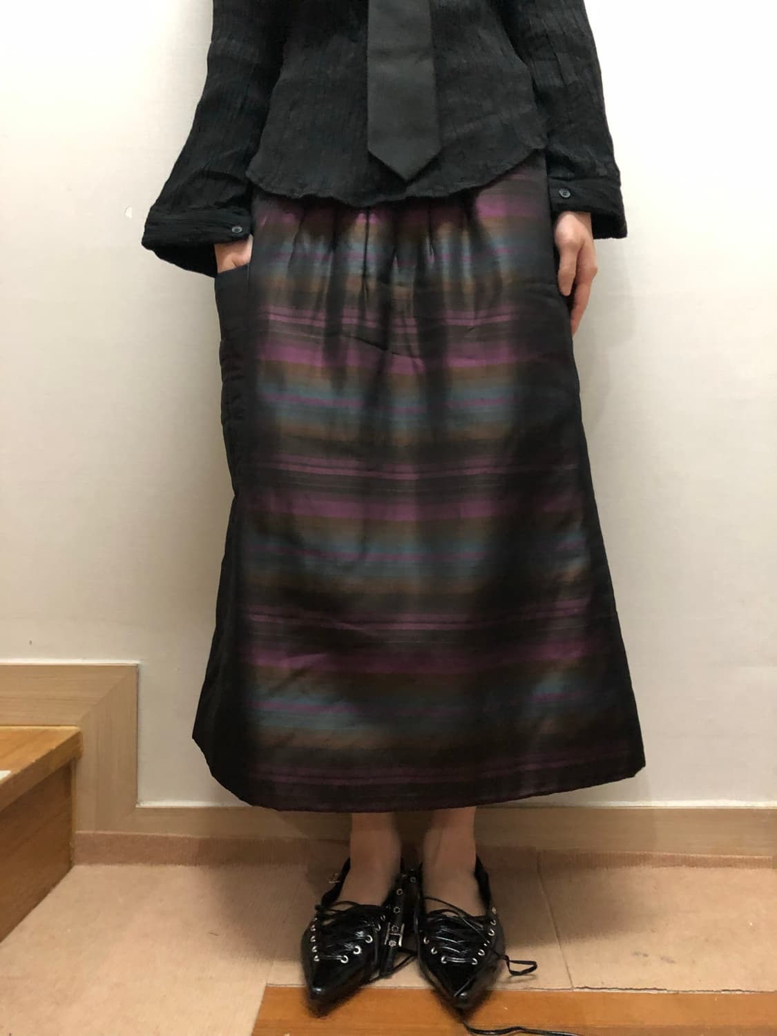 빈티지 블랙 오리엔탈 패딩 스커트 상품이미지1