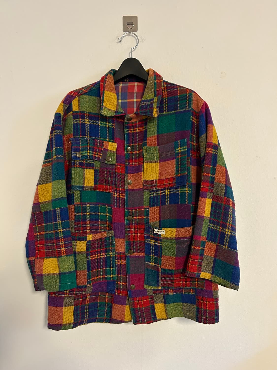 90s USA 게스 울 패치워크 자켓 상품이미지1