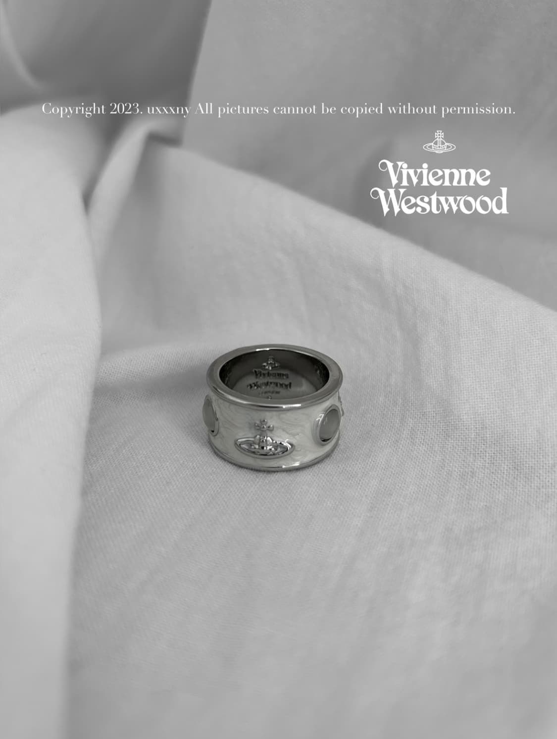 비비안웨스트우드 아카이브 화이트 원석 orb링 반지 상품이미지1