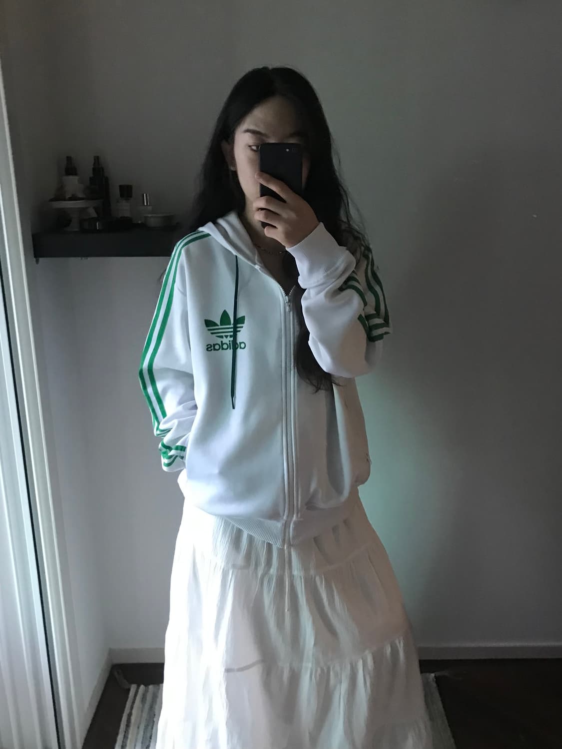아디다스 해외판 올드스쿨 파이어버드 화이트 그린 후드 트랙탑 져지 상품이미지4