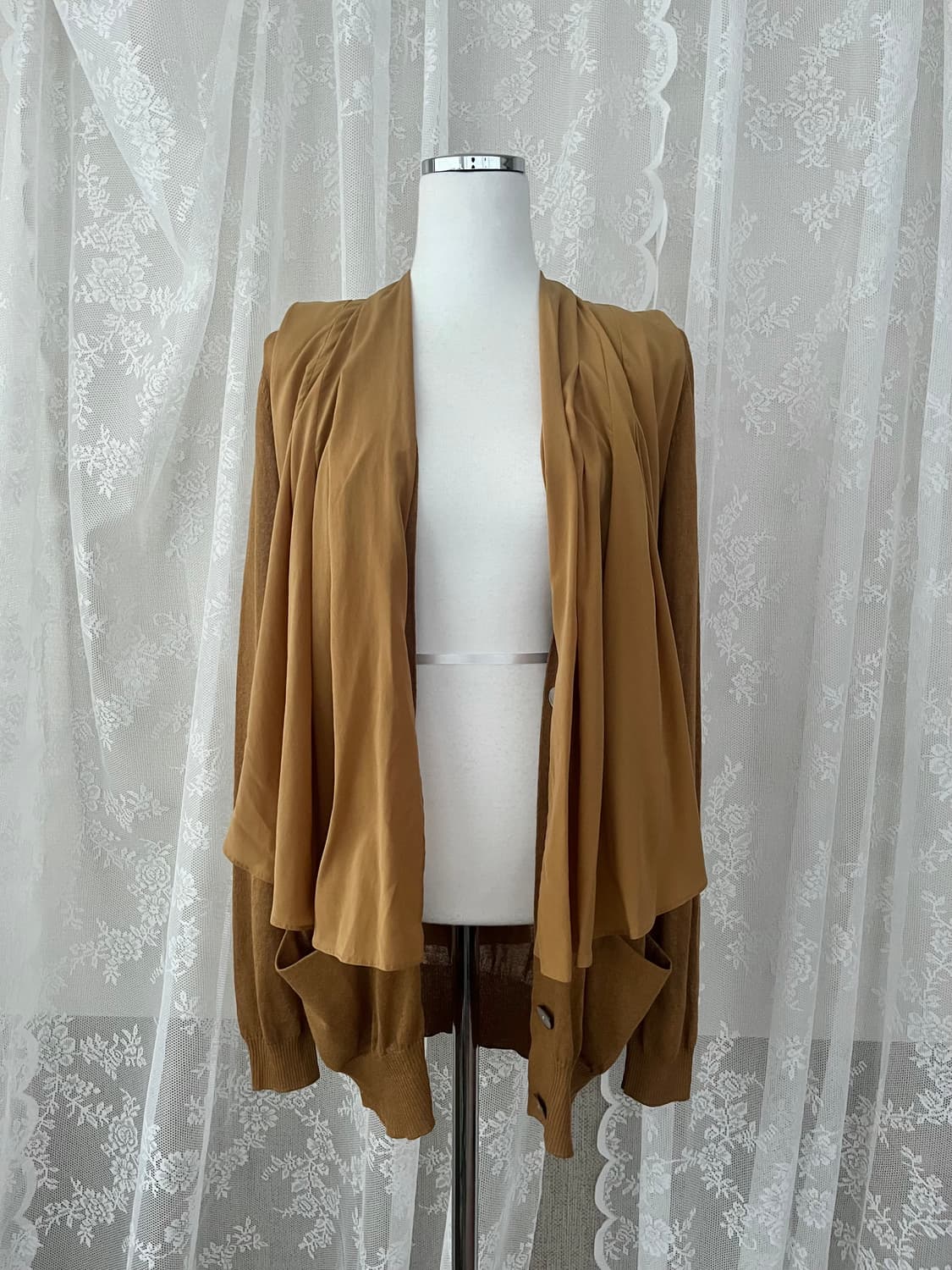 F) 미샤 새상품 실크 레이어드 가디건 카멜 상품이미지4