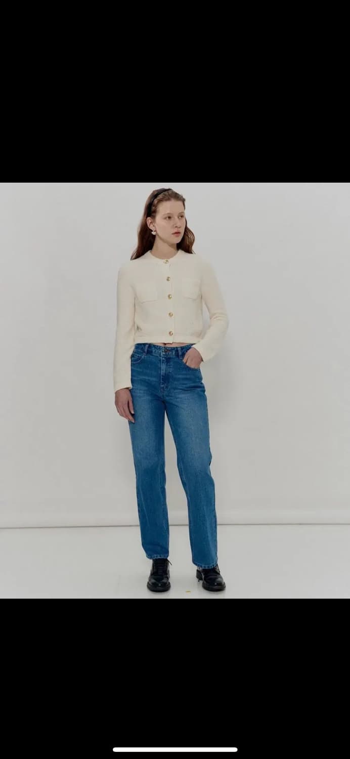 WEHOURS 코튼 블렌드 부클 가디건 블랙 상품이미지2