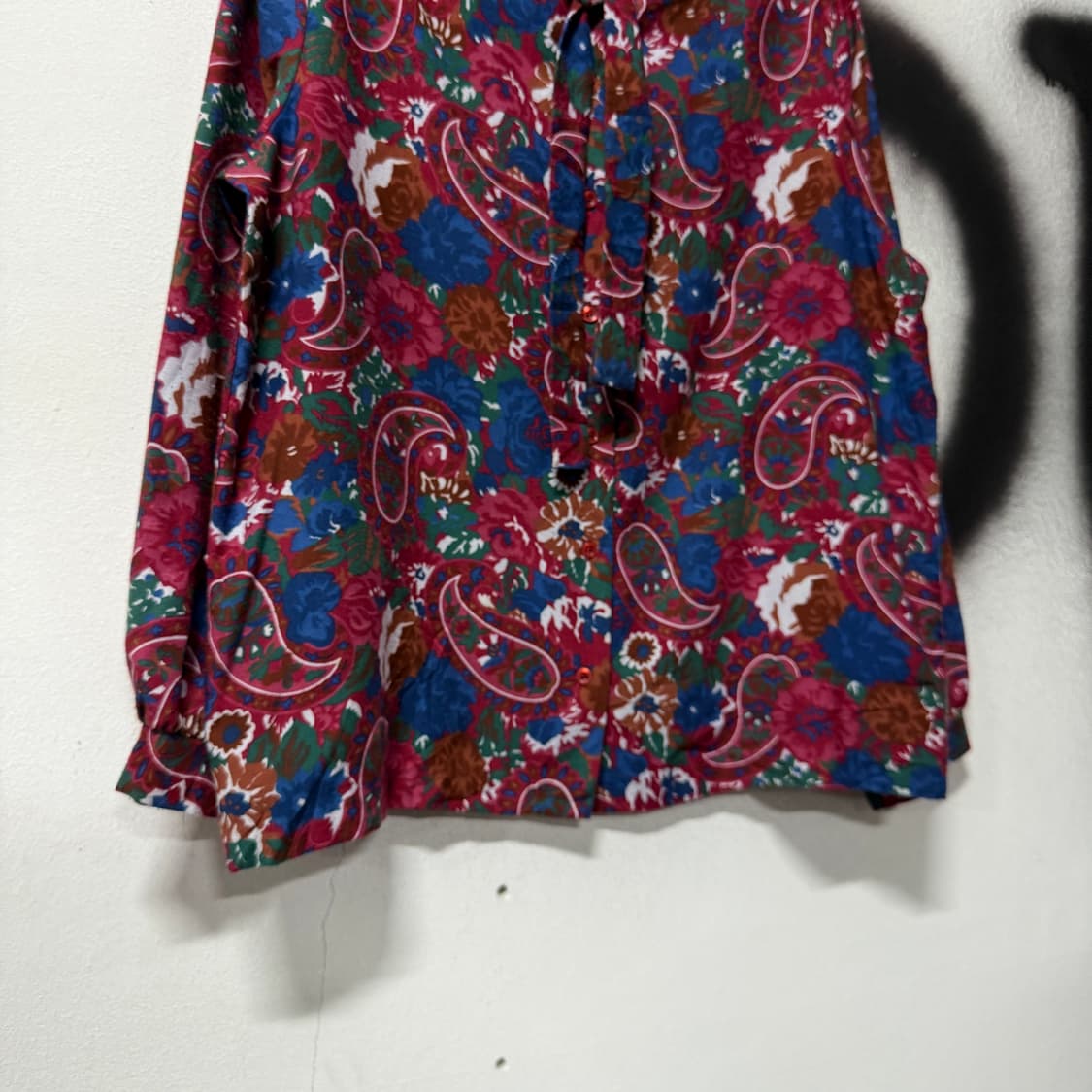 VTG 빈티지 페이즐리 플라워 패턴 차이나카라 셔츠 블라우스 상품이미지4