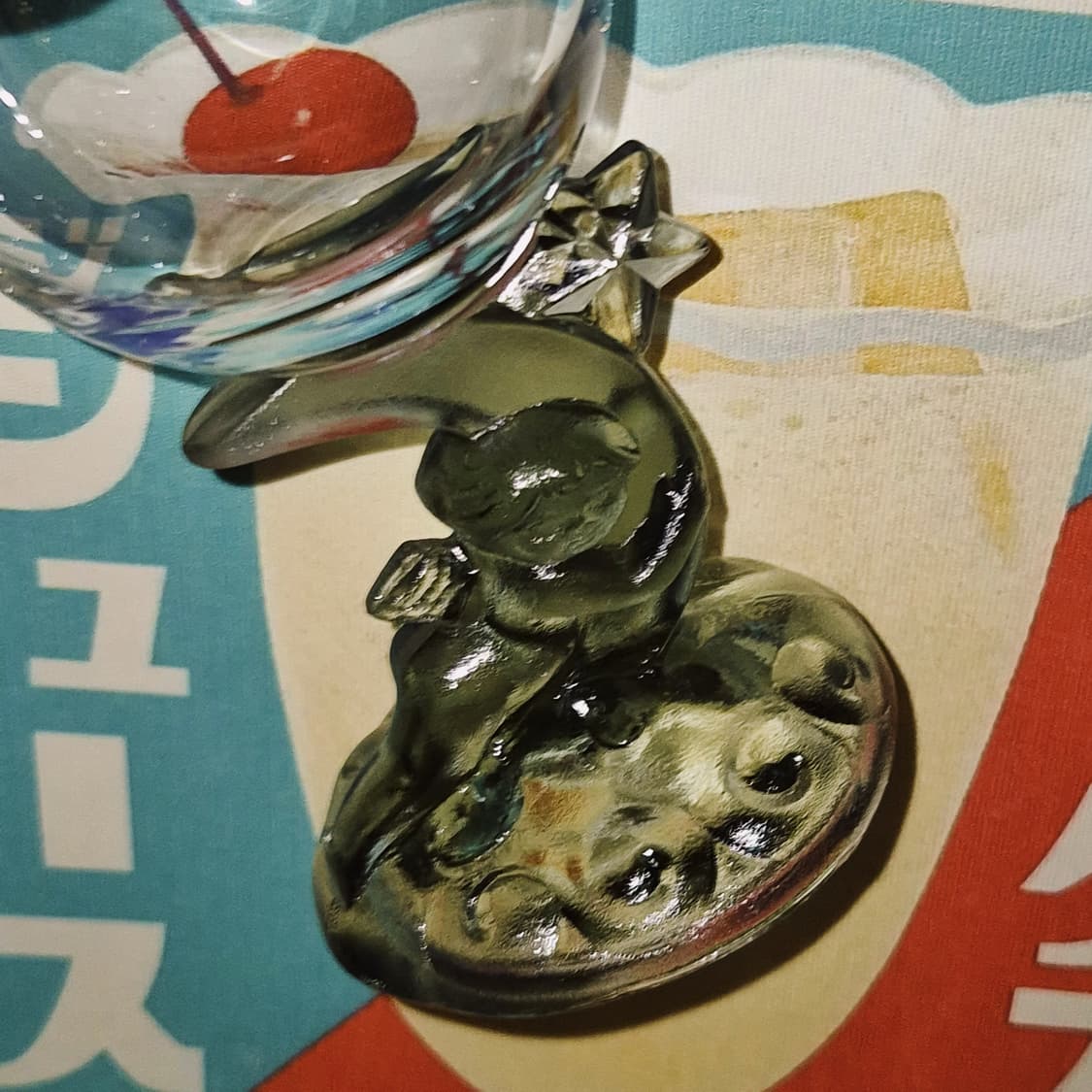 80s 이시즈카 유리 공예 엔틱 천사&달 와인잔 1p 상품이미지7