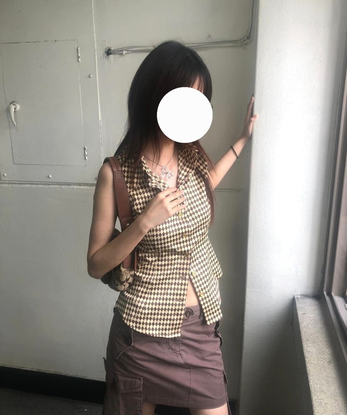 빈티지 세실맥비 버터레몬&초코 다이아패턴 베스트 조끼 셔츠 상품이미지1