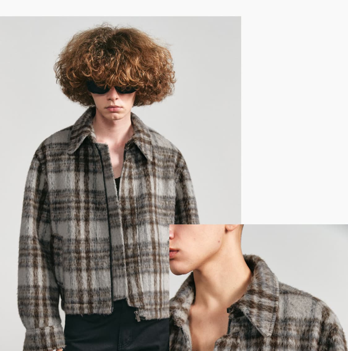 엘무드 슈퍼체크 알파카 모헤어 체크 자켓 블루종 46 상품이미지1