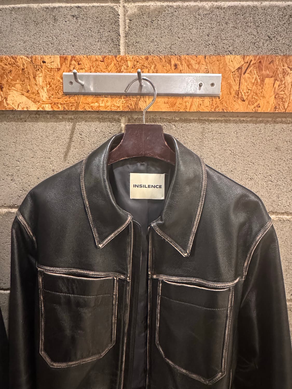 인사일런스 디스트레스드 레더 자켓 블랙 M 상품이미지2