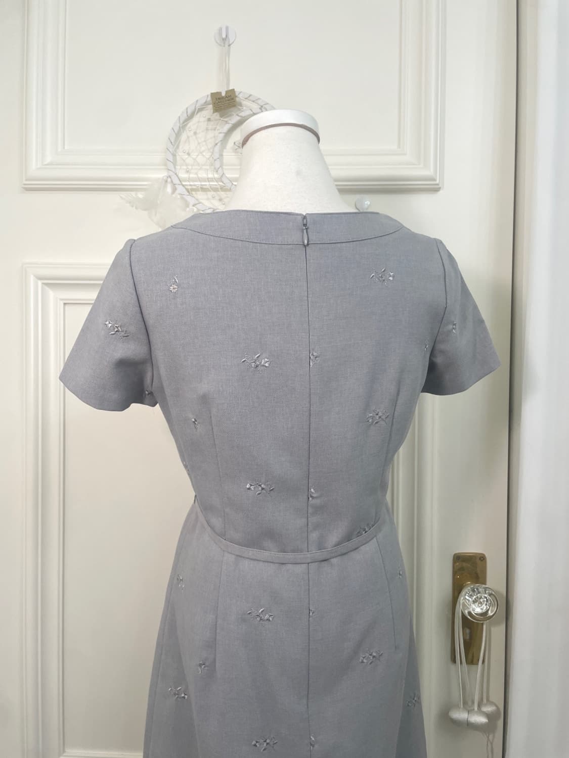 graish blue flower embroidery bow belt o 상품이미지4