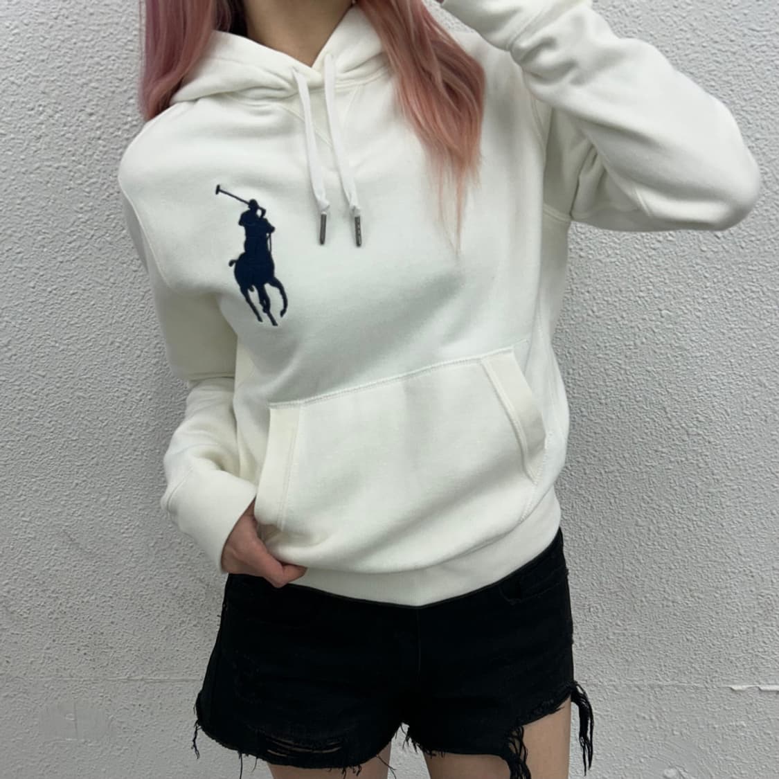 폴로 랄프로렌 네이비포니 화이트 후드 S 상품이미지1