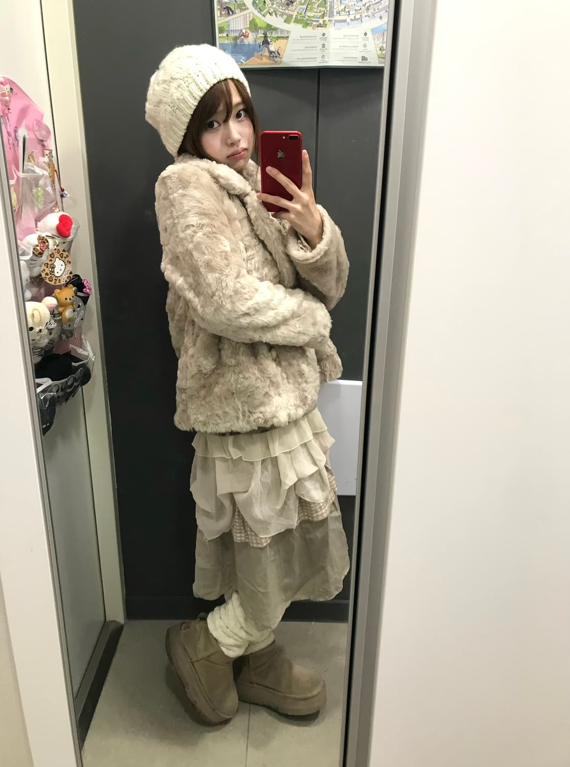 베이지 데일리 니혼진 갸루 퍼코트 코디세트 상품이미지2