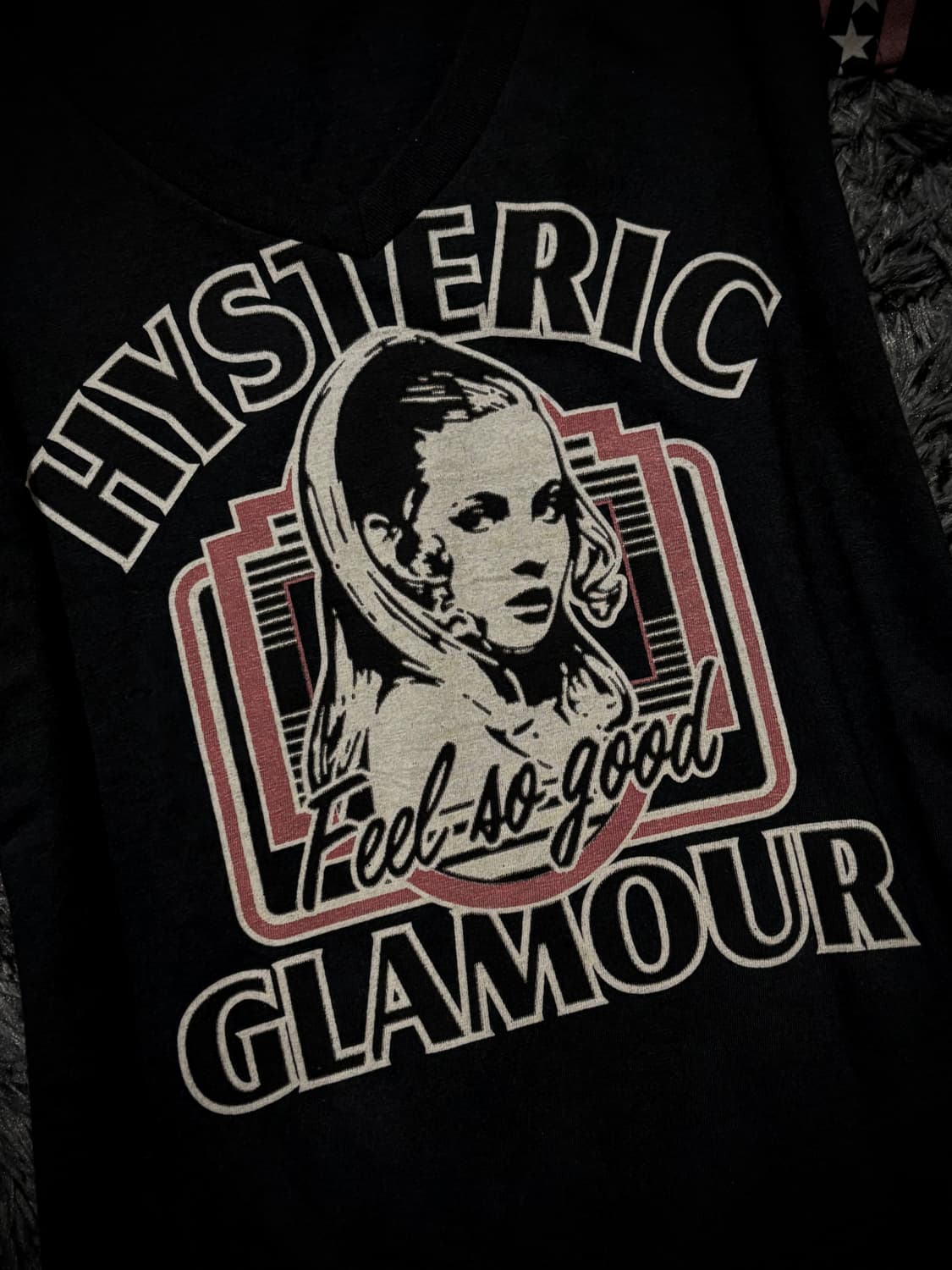 Hysteric Glamour 스타 라인 걸프린팅 블랙 V넥 반팔 티셔츠 상품이미지5