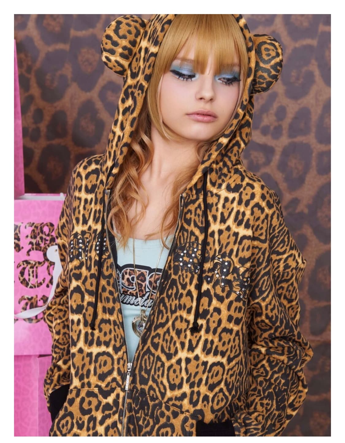 베이비메탈클럽 베메클 베어 걸 후드 브라운 레오파드 상품이미지3