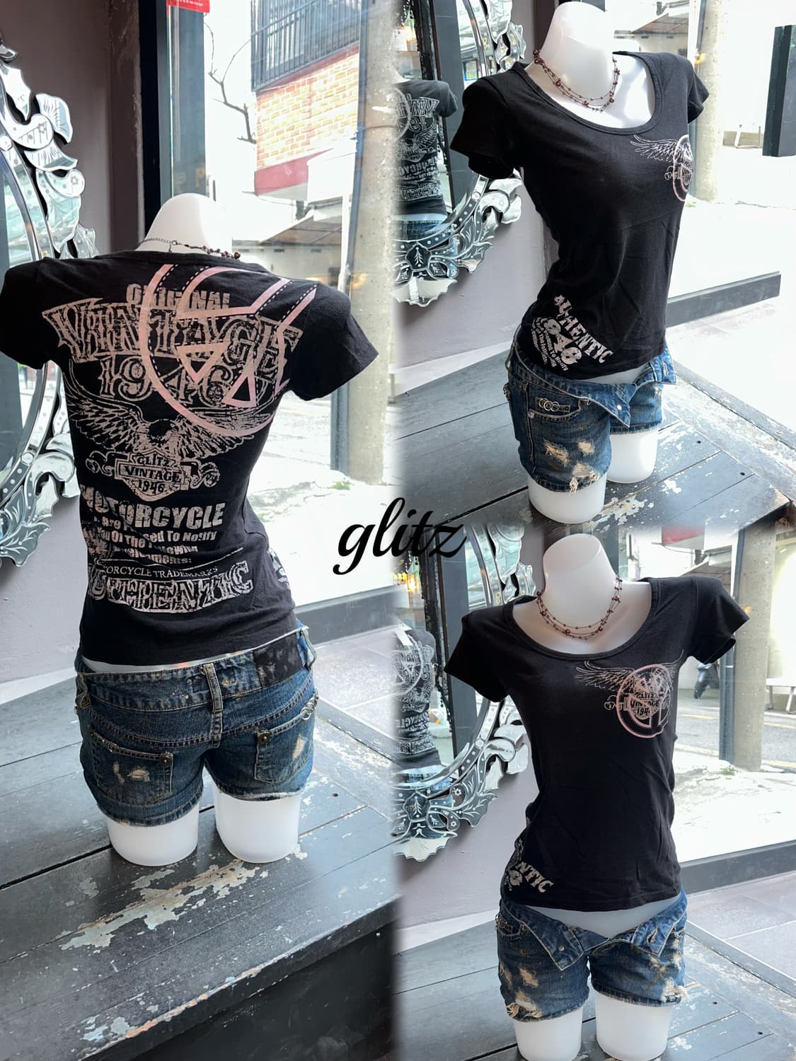 Glitz 글리츠 피스프린팅 반팔티 y2k펑크갸루 상품이미지2