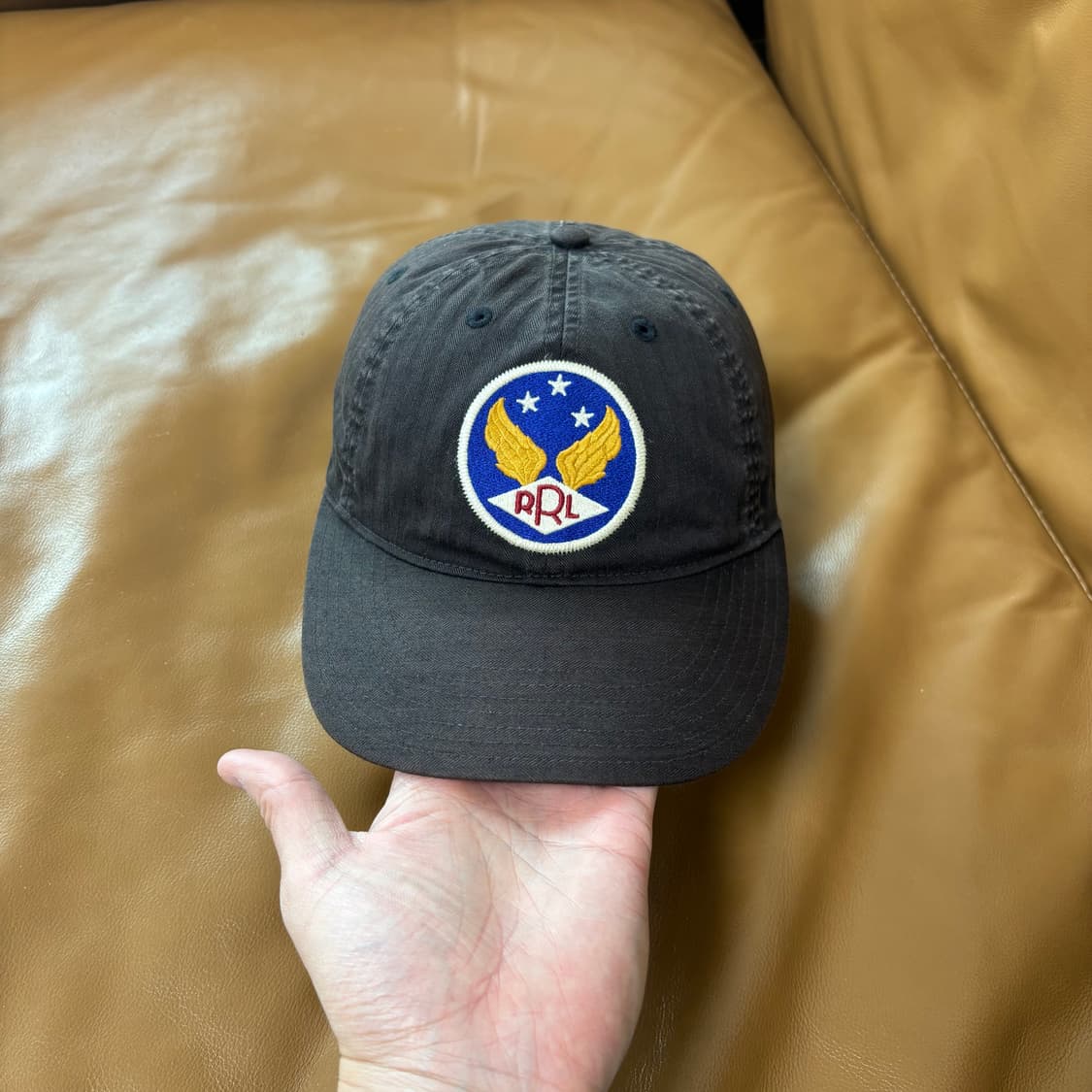 RRL 더블알엘 랄프로렌 폴로 윙로고 6패널 볼캡 모자 워시드 블랙 상품이미지2