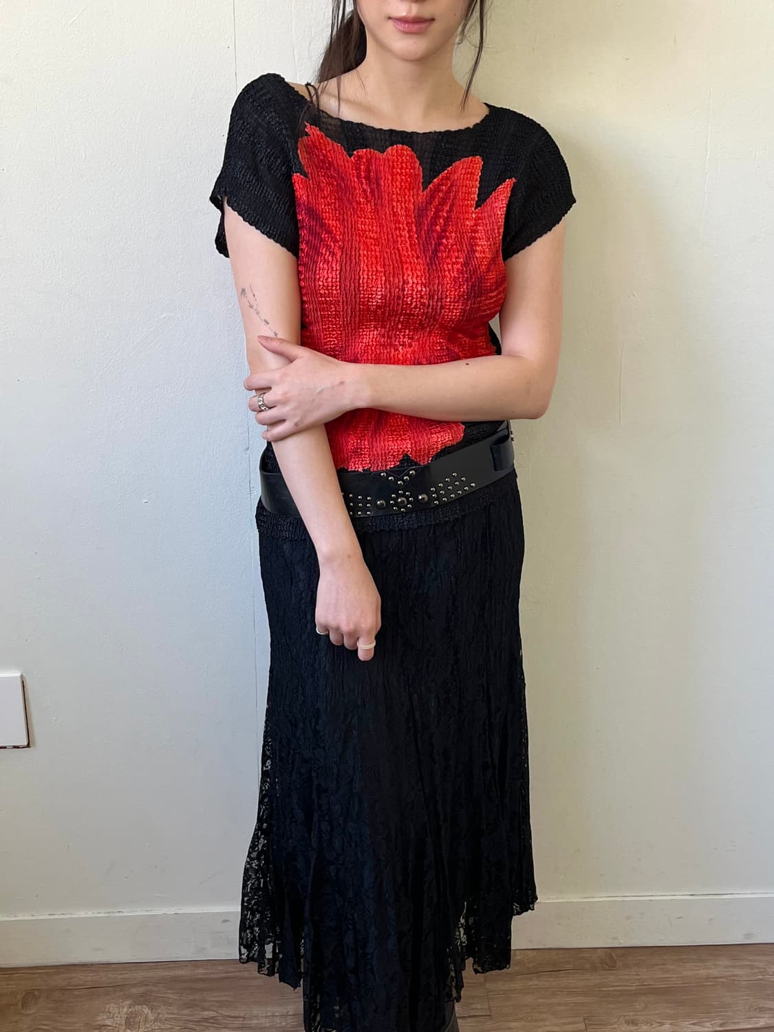 Japan vtg 플라워 플리츠 탑 상품이미지7