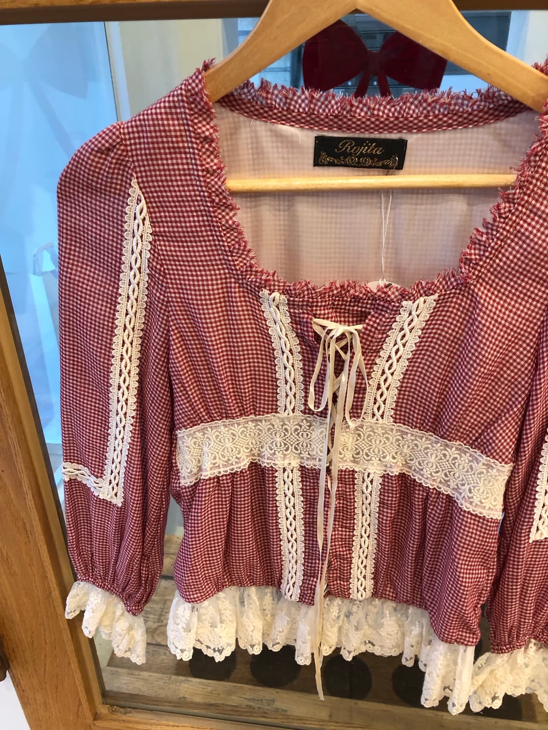 Check lace ribbon blouse 상품이미지3