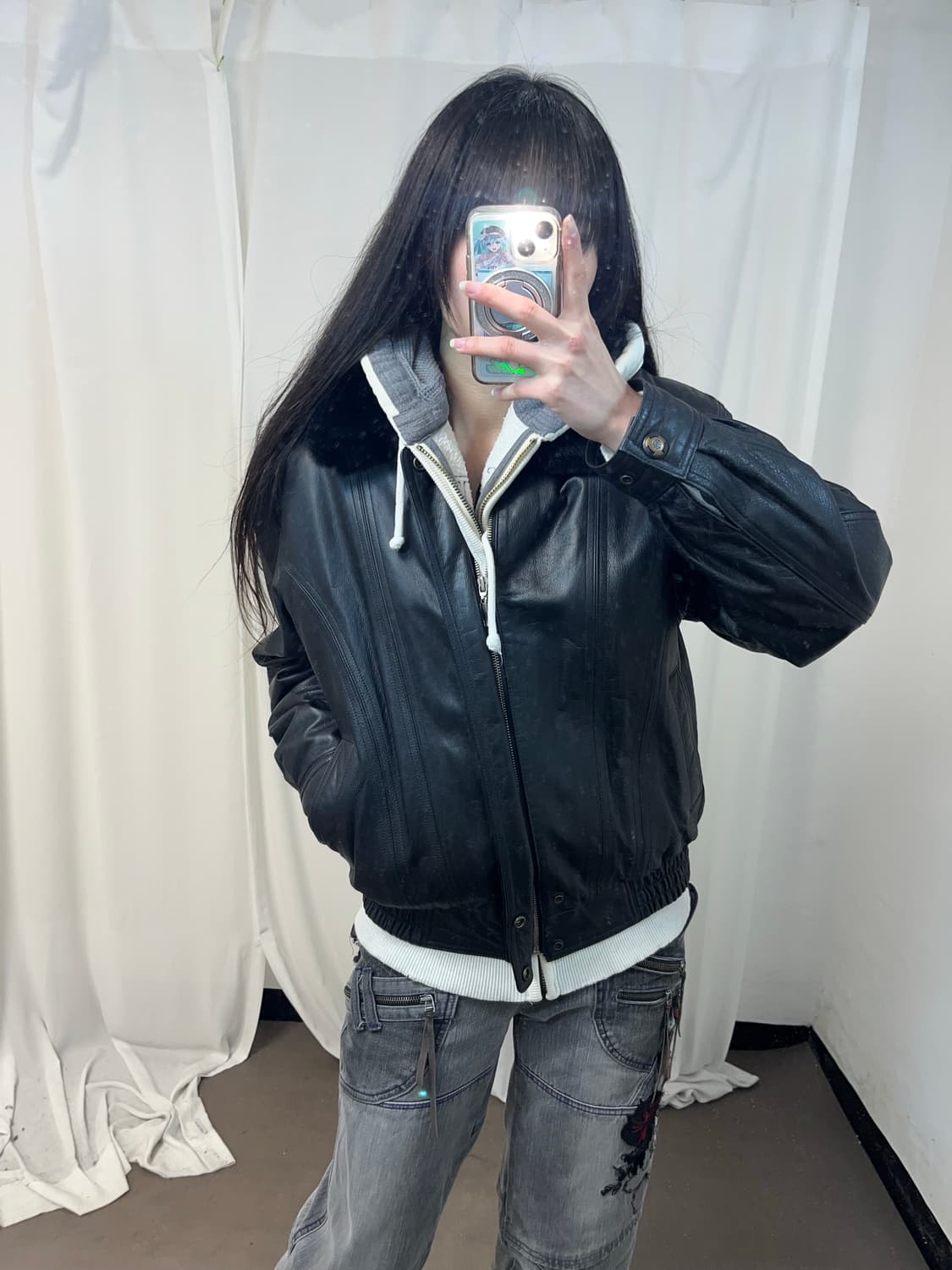 양가죽 퍼 카라 봄버 자켓 상품이미지5