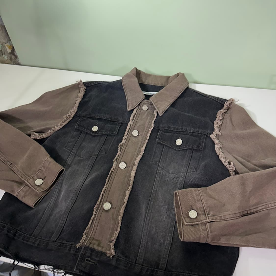 S 95 마이딥블루메모리즈 기본핏 배색 빈티지워시드 크롭 데님자켓 상품이미지1