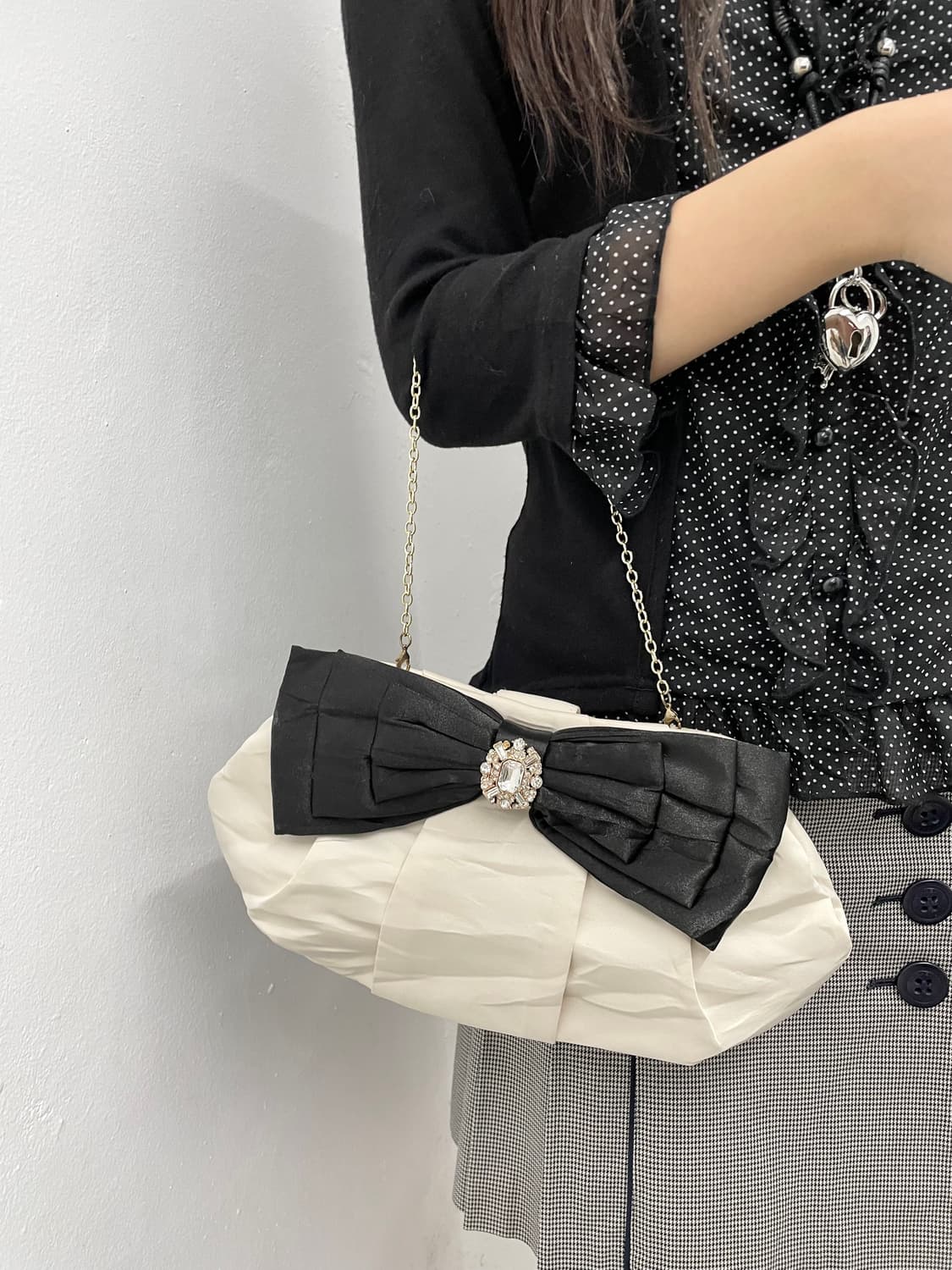 갸루 새틴 리본 큐빅백 상품이미지4