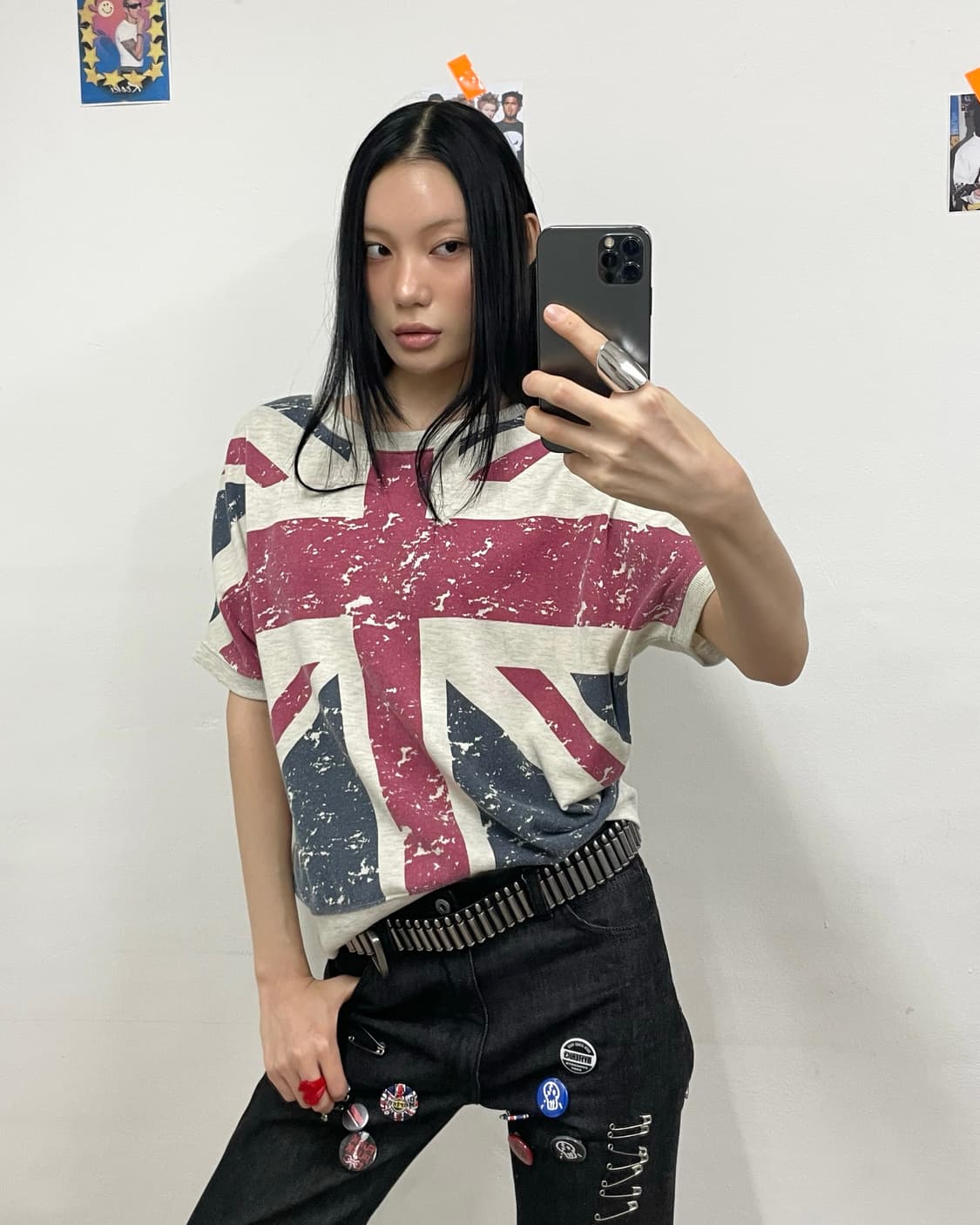  Big American flag washing ivory T-shirt 상품이미지1