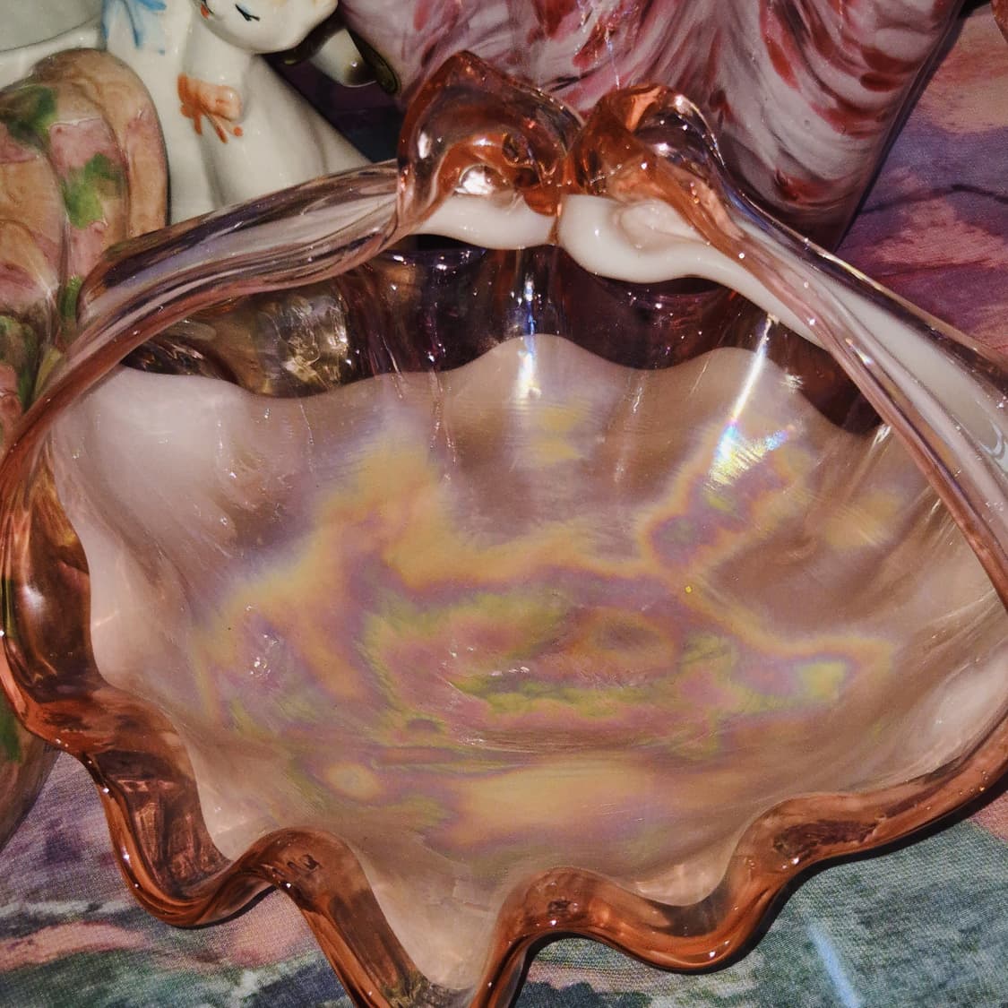 80s 쿠라타 아트글라스 오로라 러플 핑크 바구니 상품이미지9