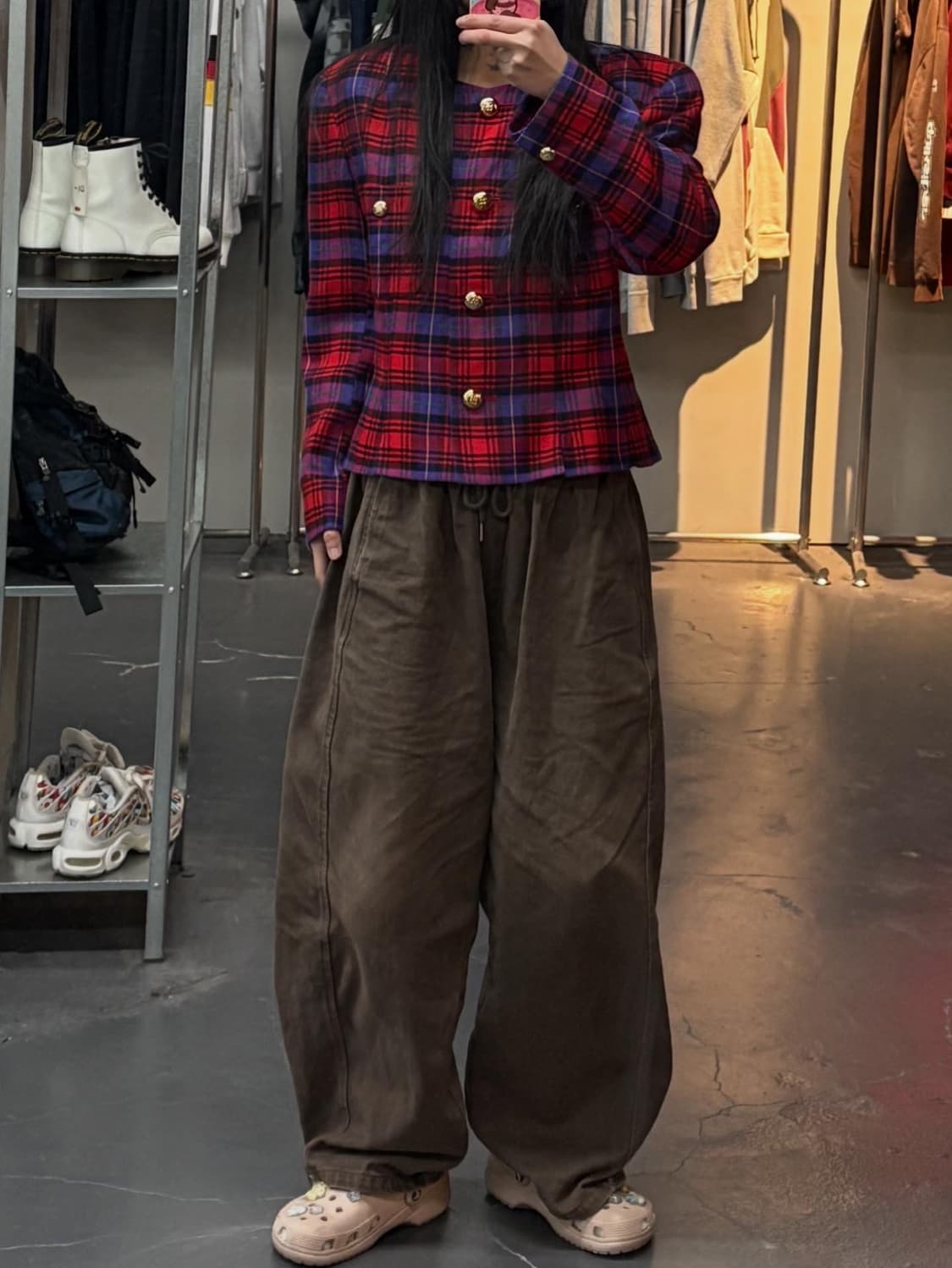 발렌시아가 논칼라 체크 자켓 A3250 상품이미지1