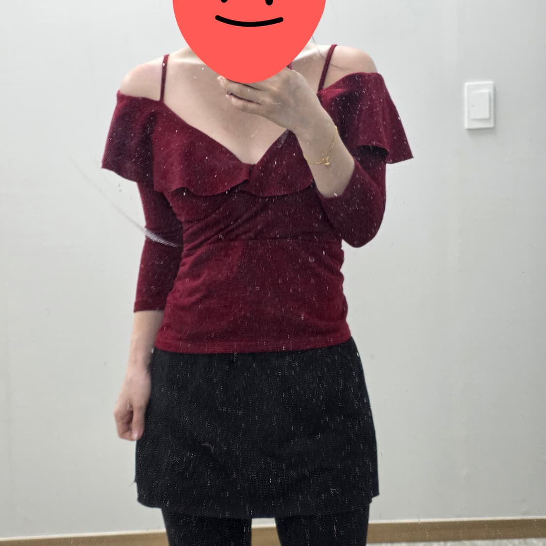 빈티지)버건디 오네갸루st 프릴 오프숄더 섹시 블라우스 상품이미지4