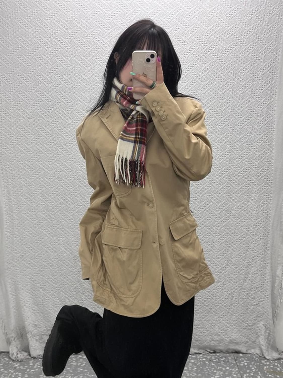 빈티지 홀리데이 크림체크 목도리 머플러 C07109 상품이미지2