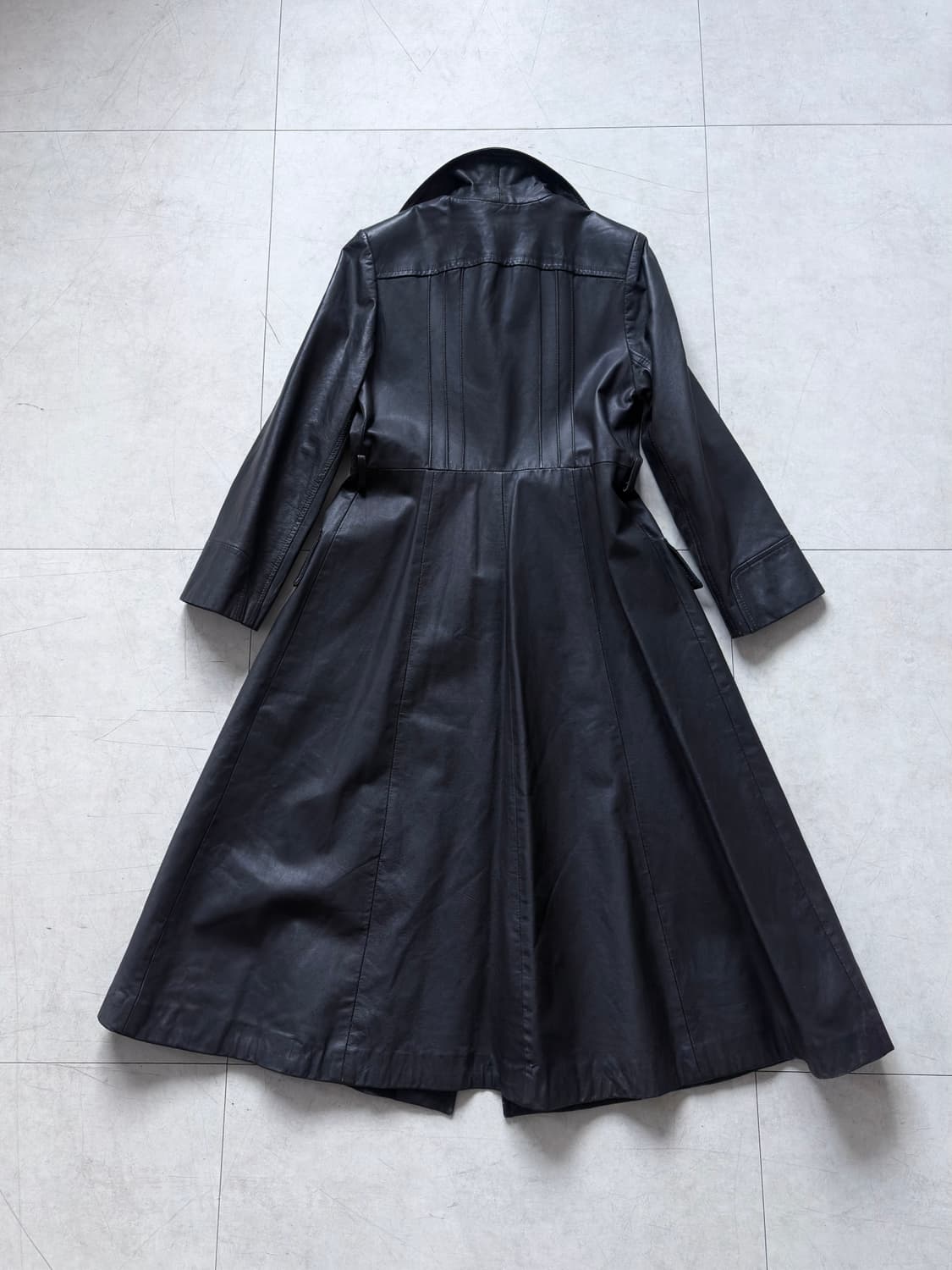 Vintage : Wide Lapel Black Leather Maxi 상품이미지1