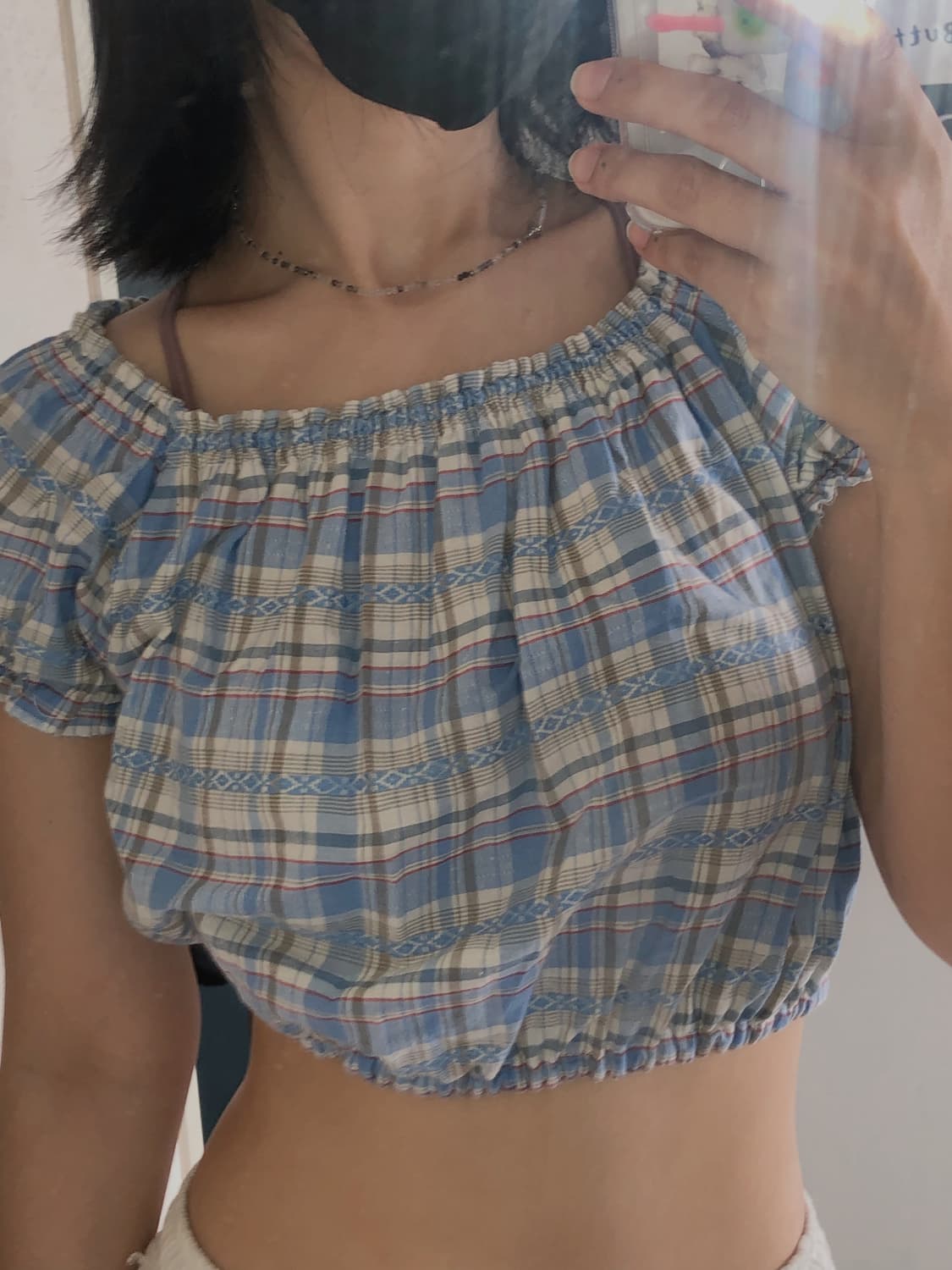 빈티지 체크 크롭 퍼프 반팔 블라우스 상품이미지3